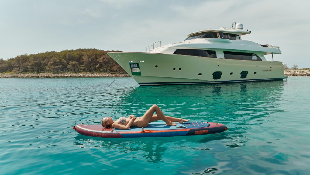 Navetta 26 Friend's Boat_at anchor with SUP_YACHT IN